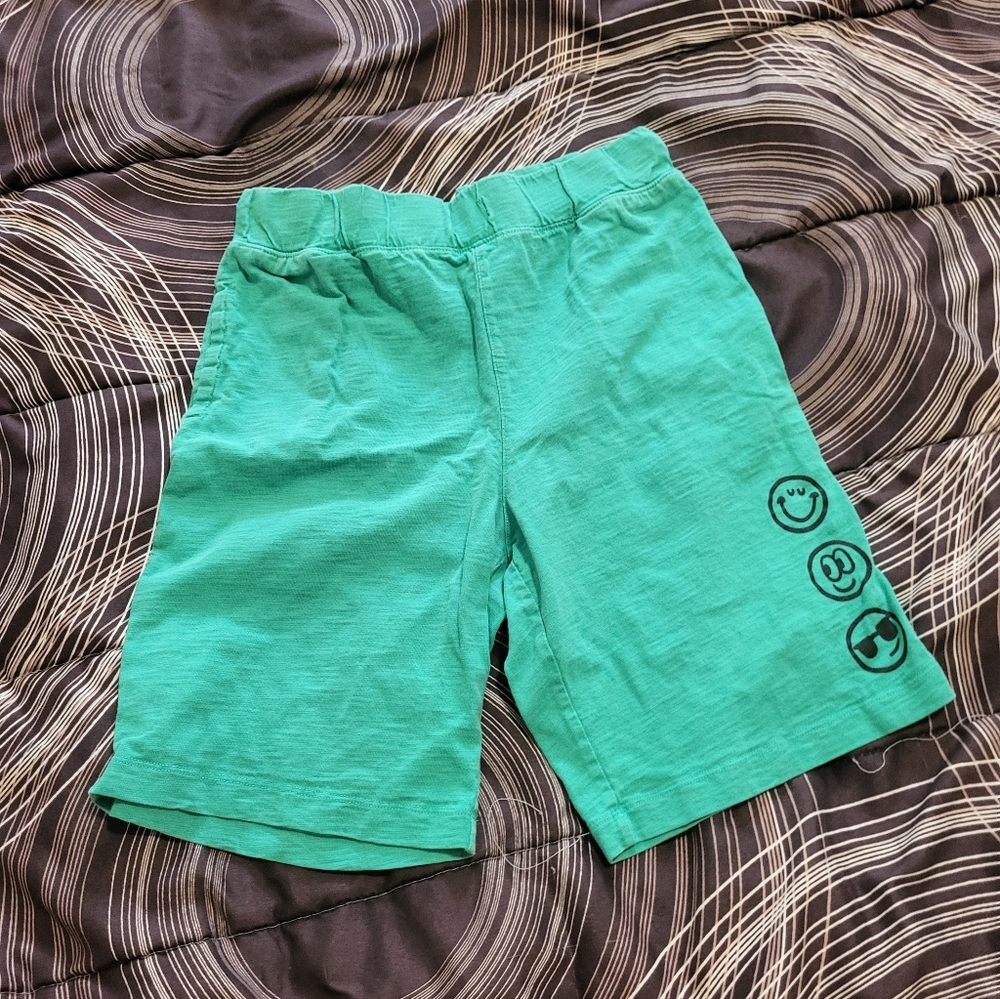 Kids Green Shorts with Fun Emoji Print